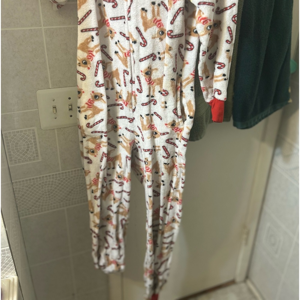 Rudolph, the red nose, reindeer sleep jumper, zip up suit